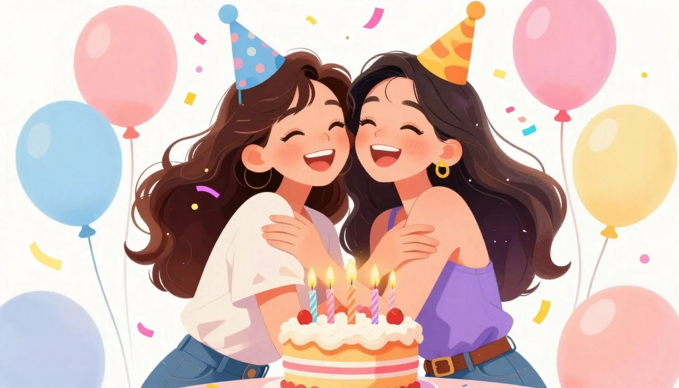 A vibrant, cheerful illustration of two young women best fri...