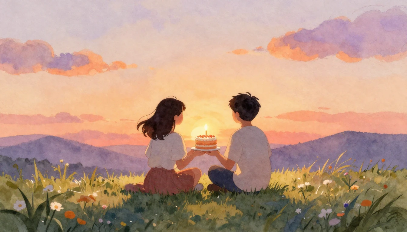 A heartwarming watercolor illustration showing two friends s...