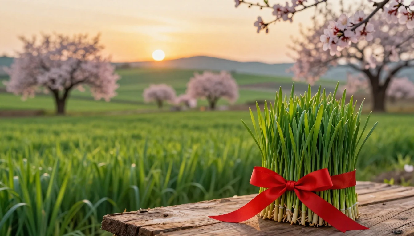 A lush green landscape during the spring equinox. In the for...