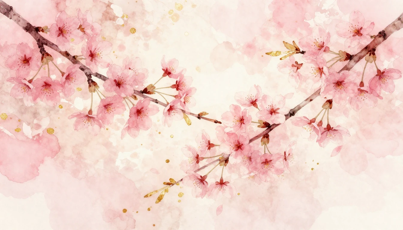 A soft and dreamy watercolor painting of two delicate cherry...