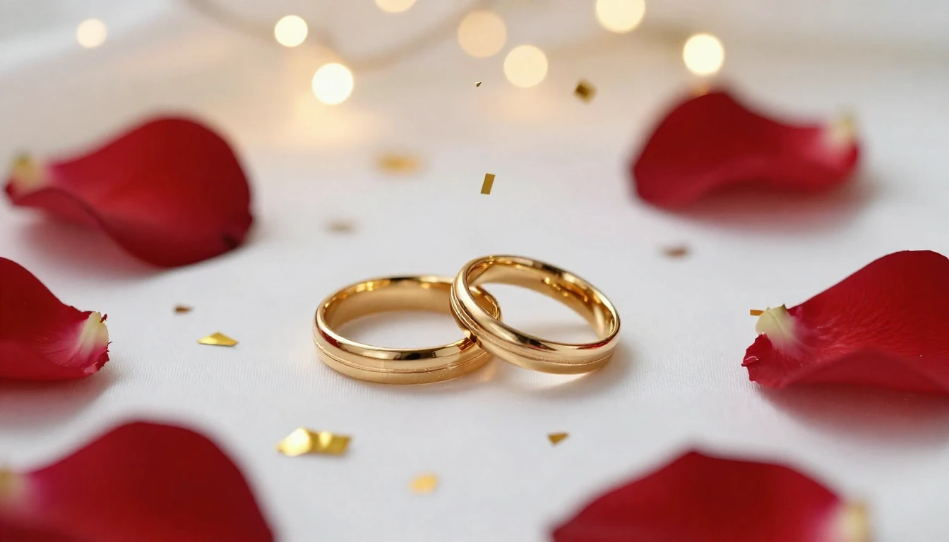 A festive and romantic wedding concept art. Close-up of two ...