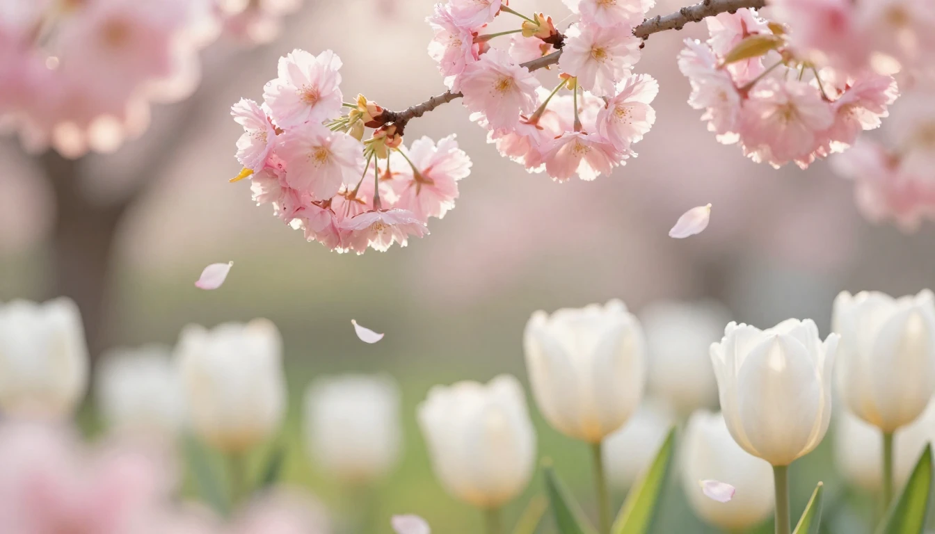 A breathtaking spring scene featuring a close-up of delicate...