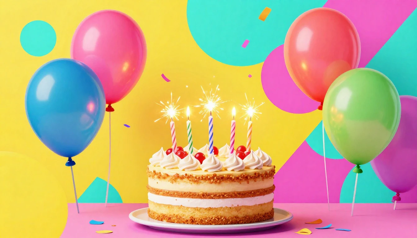 A vibrant and colorful birthday celebration scene, featuring...