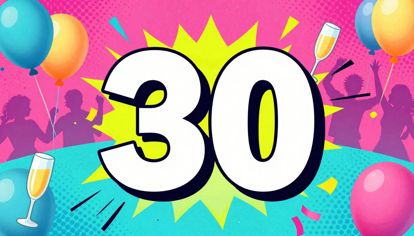 A vibrant and energetic birthday party scene, large number 3...