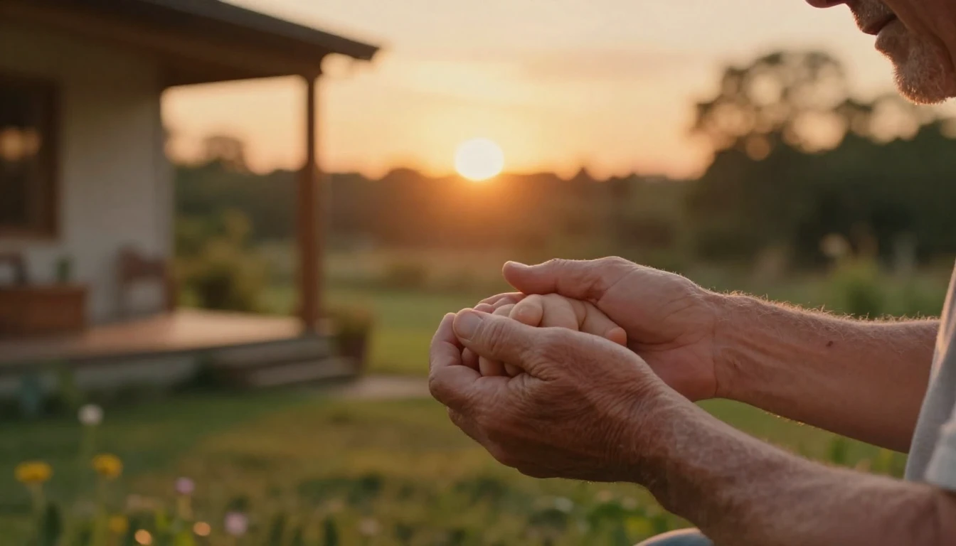 A serene and heartwarming scene depicting an older man's han...