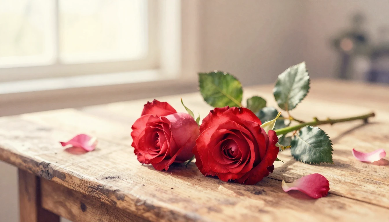 A beautiful watercolor painting of two delicate red roses in...