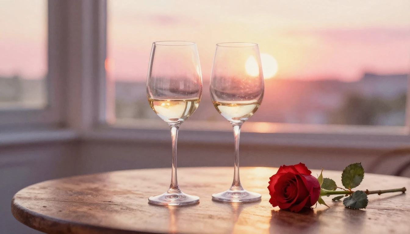 A soft watercolor painting of two elegant wine glasses sitti...