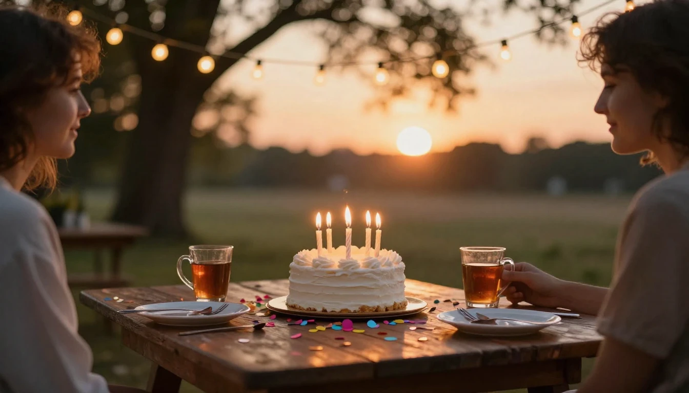 A warm and inviting scene of a birthday celebration outdoors...