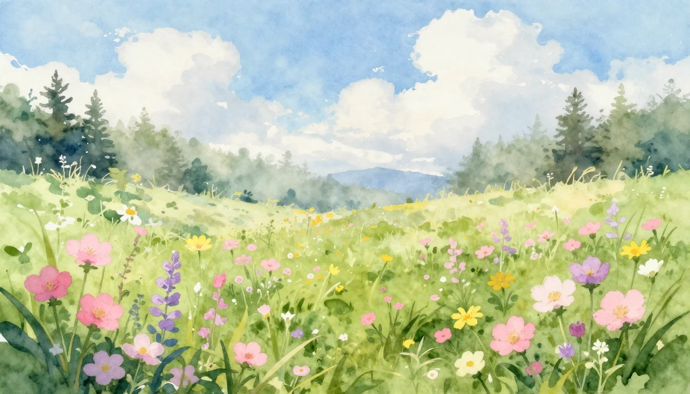 A vibrant and delicate watercolor painting capturing the ess...