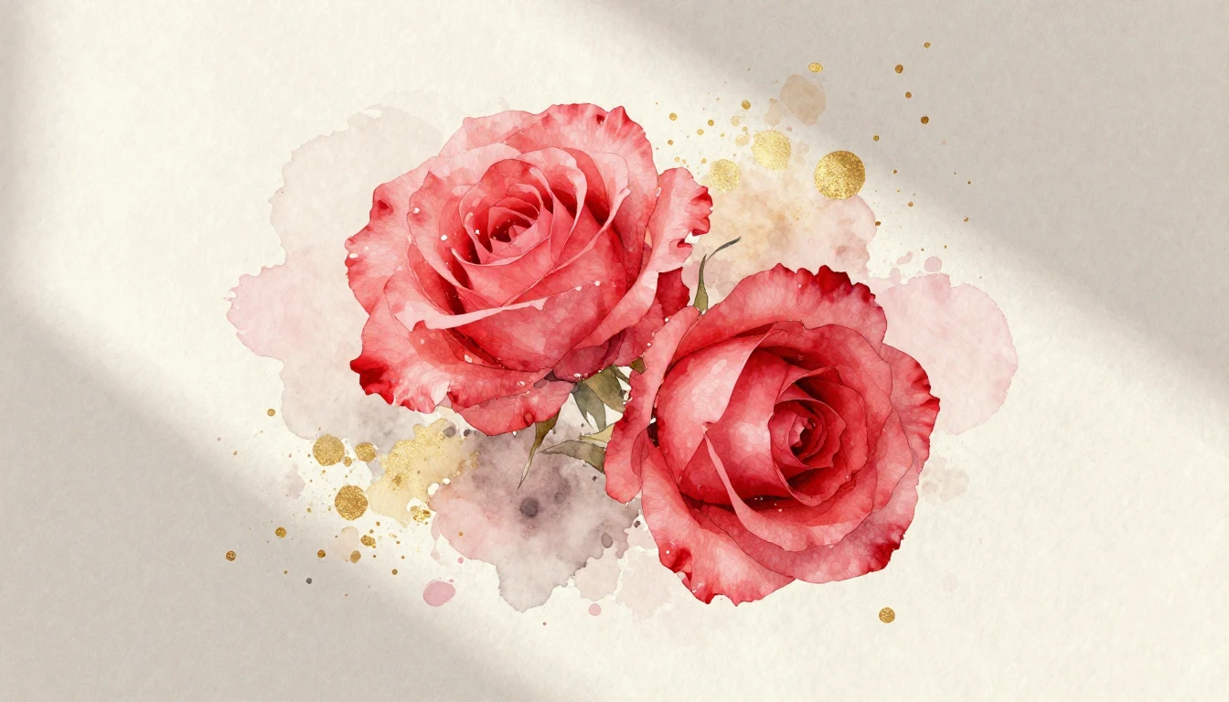 A beautiful watercolor painting of two delicate red roses in...