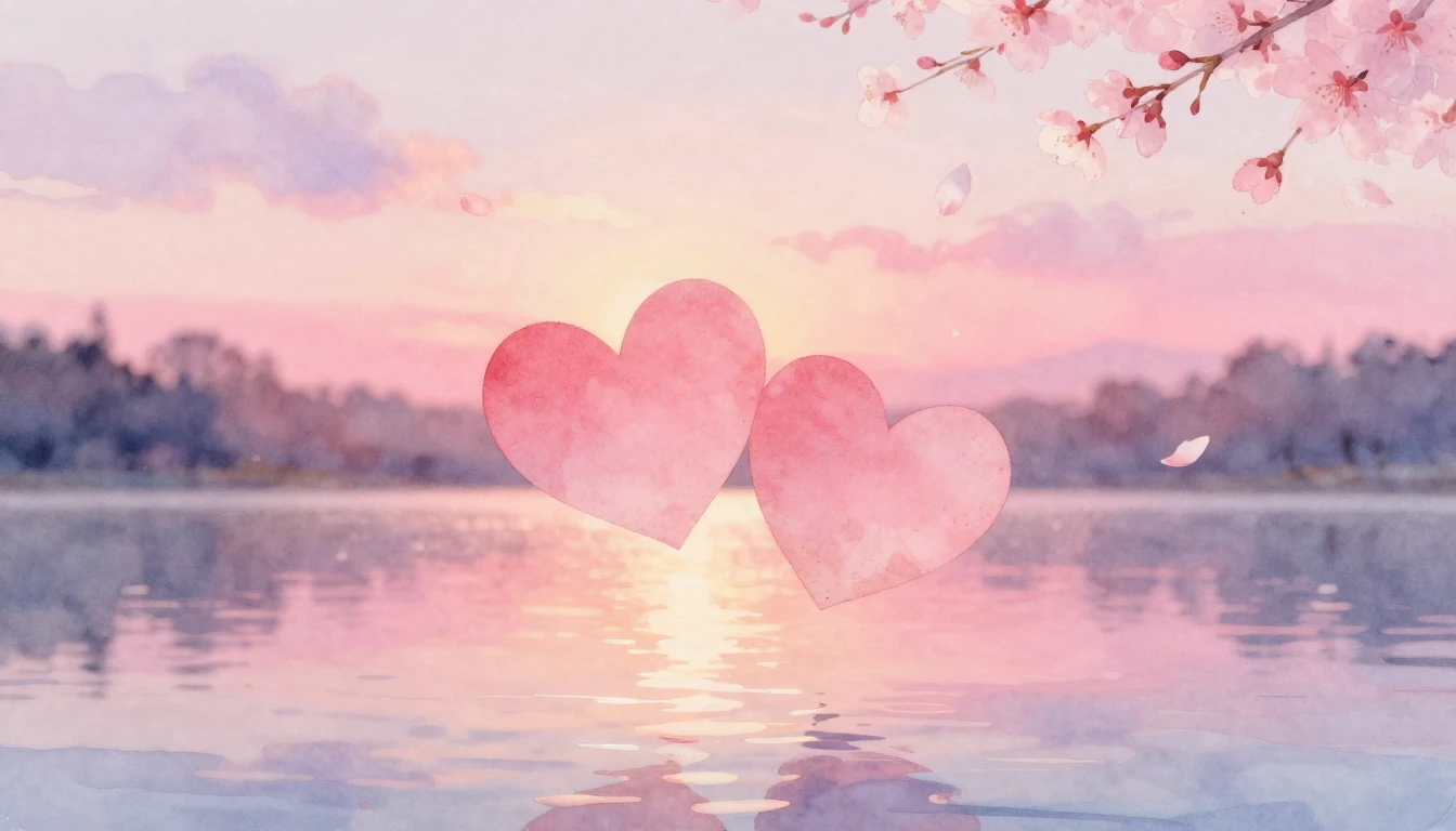 A delicate watercolor painting of two stylized hearts floati...