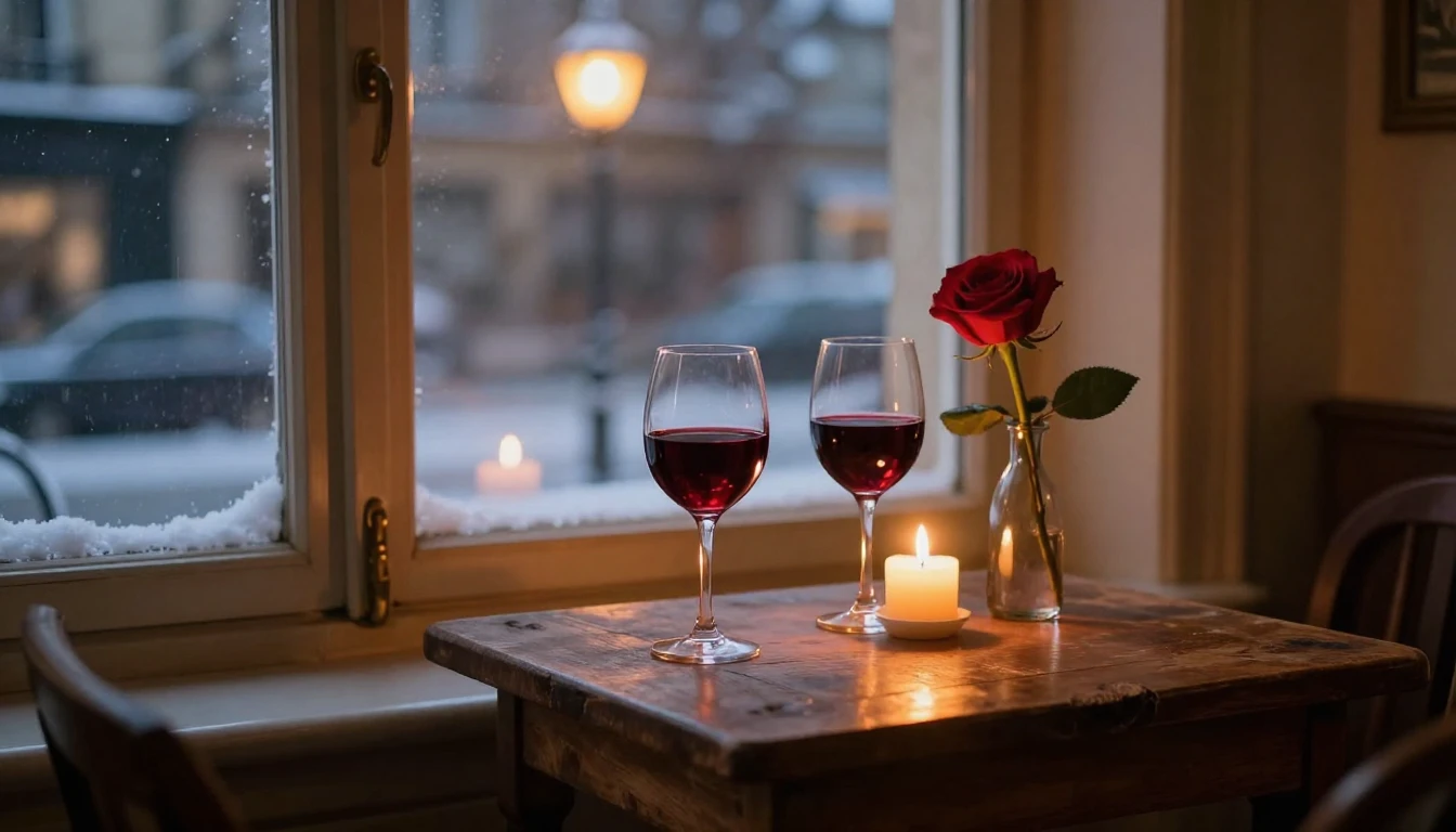 A romantic and intimate composition focusing on a small, rus...