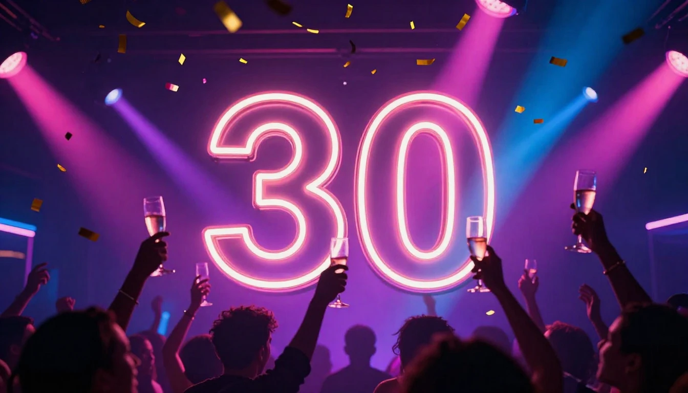 A vibrant and celebratory album cover design featuring a lar...