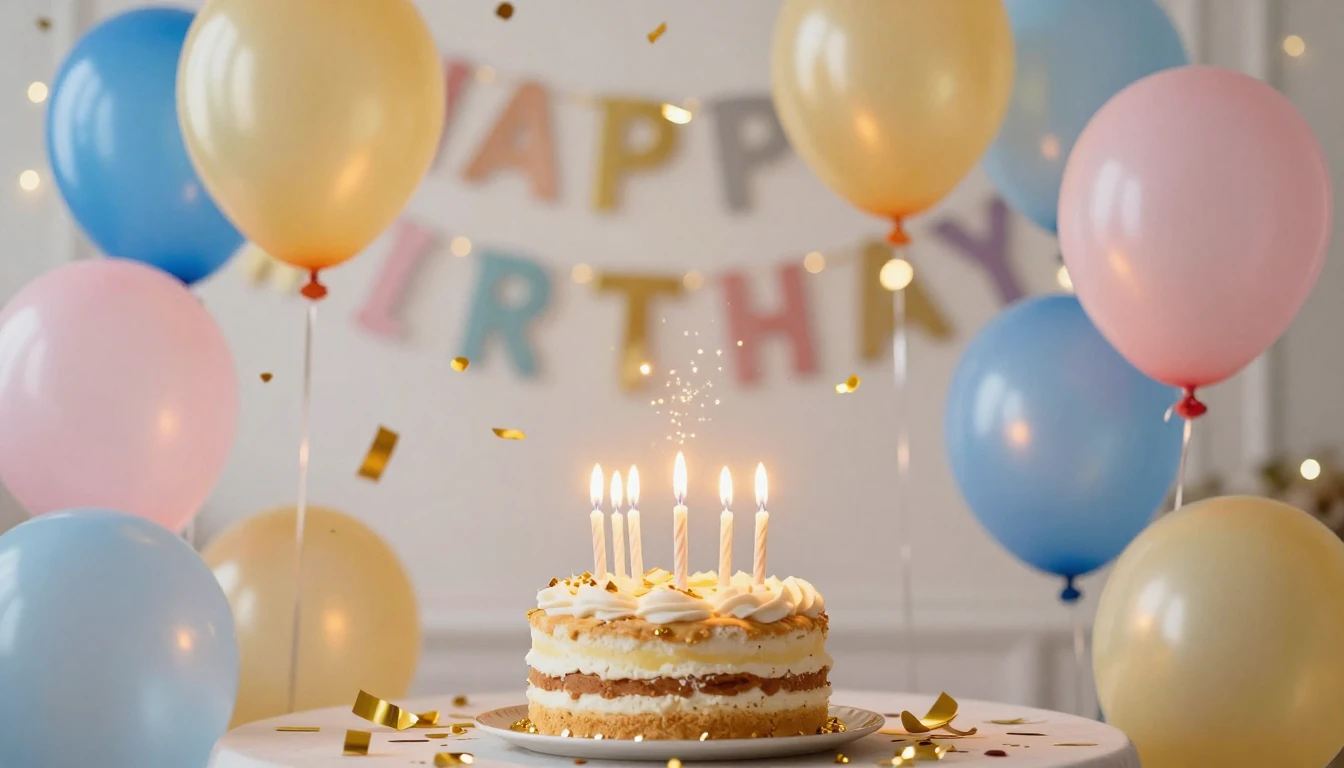 A vibrant and festive birthday celebration scene, colorful b...