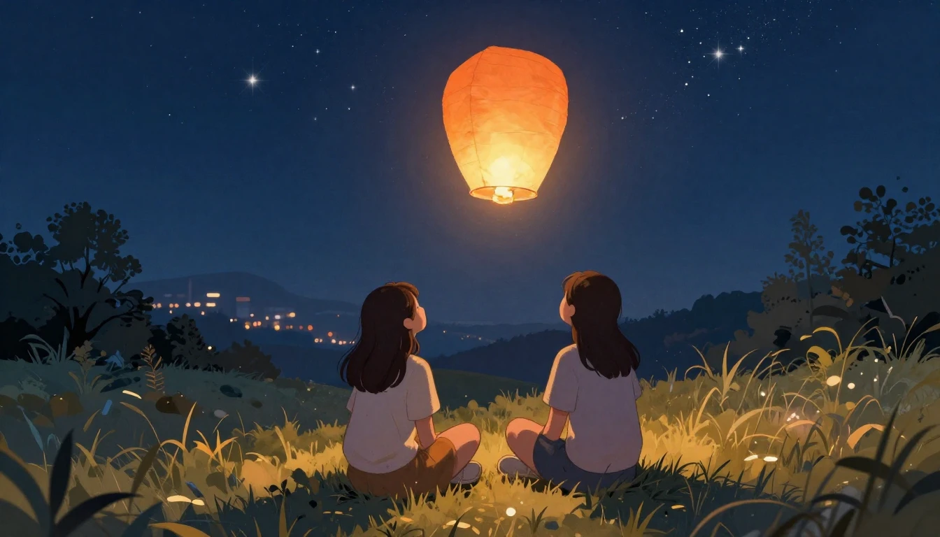 A warm and artistic illustration of two friends sitting on a...