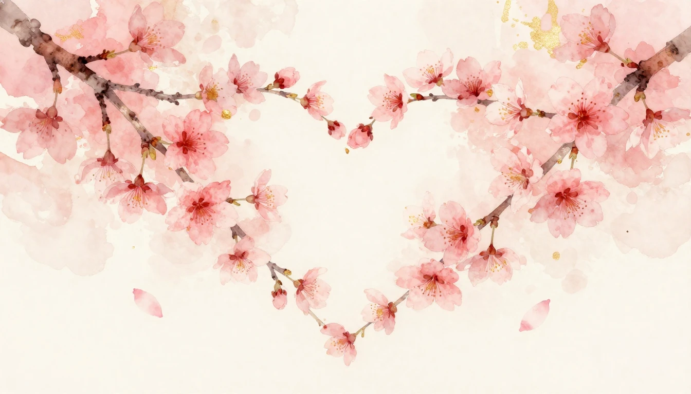 A delicate watercolor painting of two intertwined cherry blo...