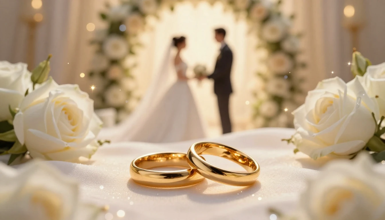 A romantic and celebratory image symbolizing a wedding. Clos...