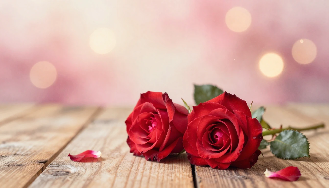 A soft watercolor painting of two delicate red roses intertw...