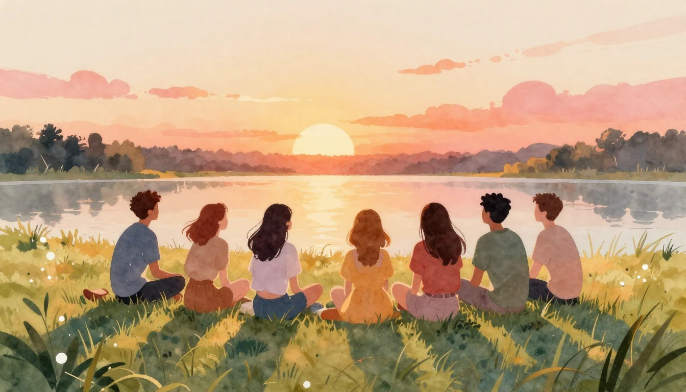 A beautiful watercolor illustration depicting a group of div...