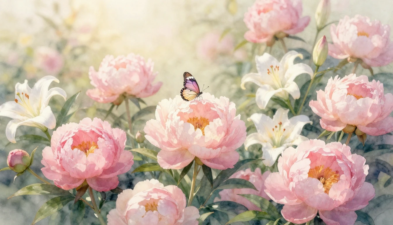 A beautiful watercolor painting of a blooming garden filled ...