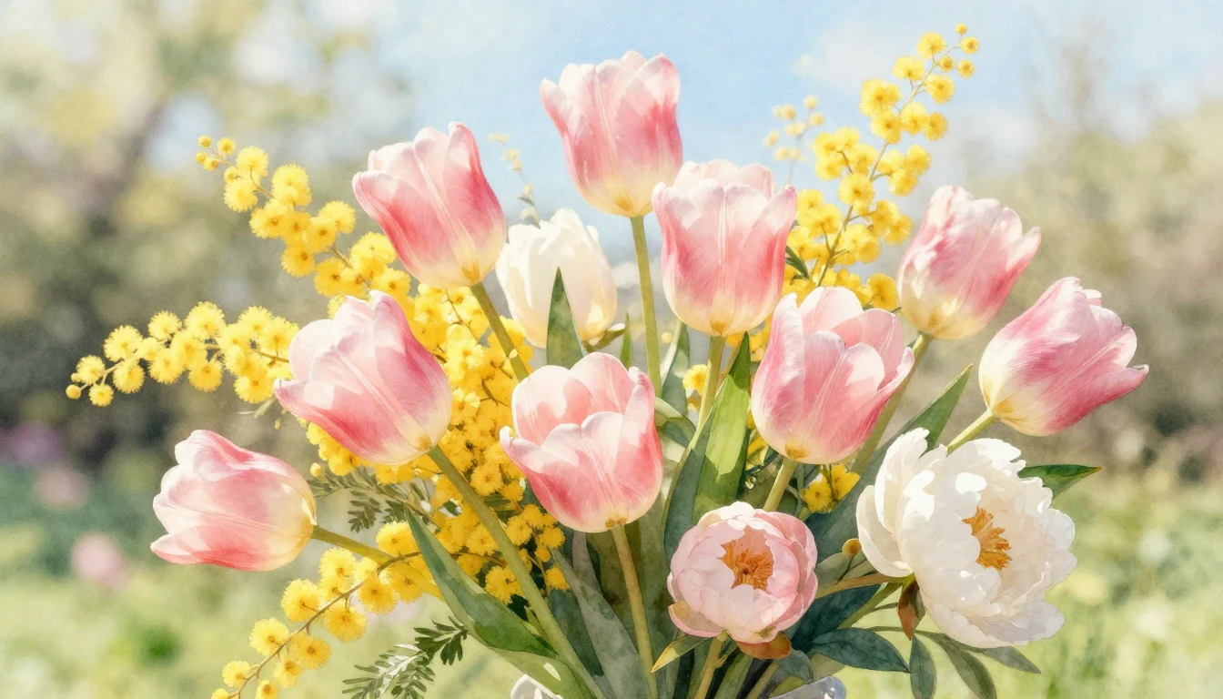 A beautiful and vibrant watercolor painting of a lush spring...