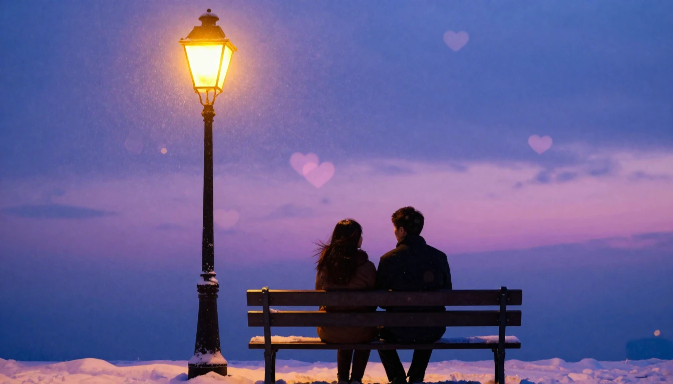 A romantic artistic composition featuring two silhouettes si...