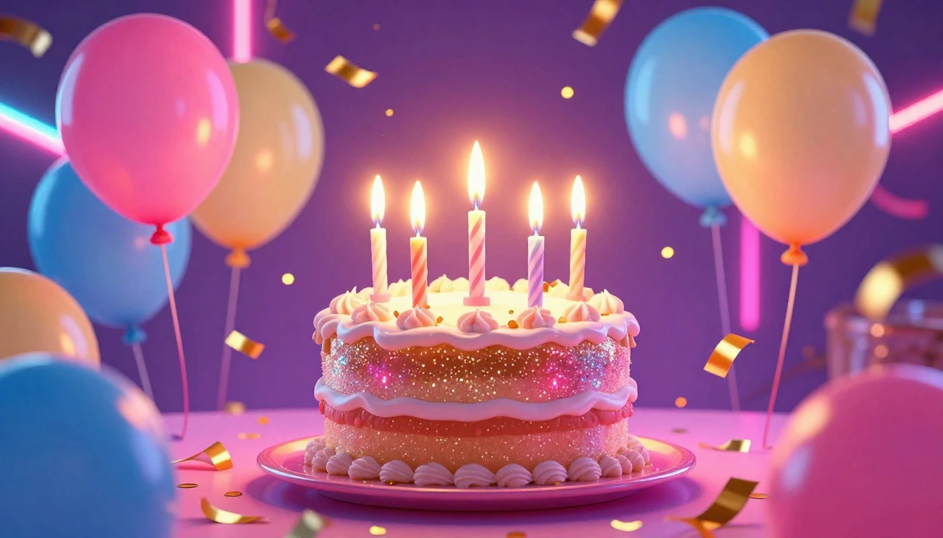 A vibrant and colorful birthday celebration scene, digital a...