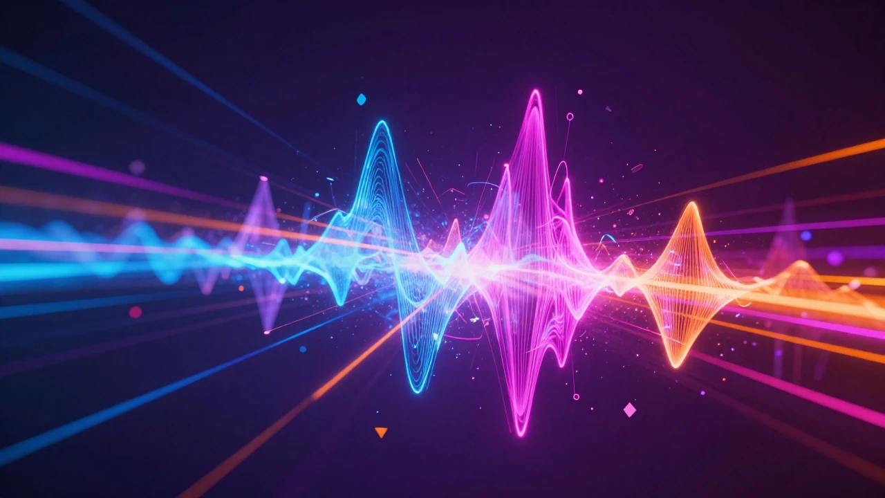 A dynamic abstract visualization of sonic waves and electric...