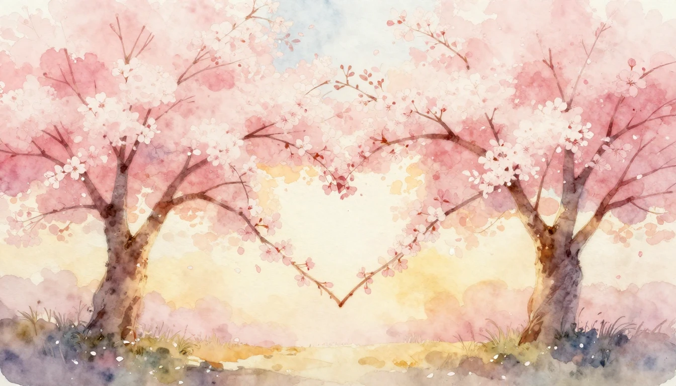 A beautiful watercolor painting of two delicate cherry bloss...