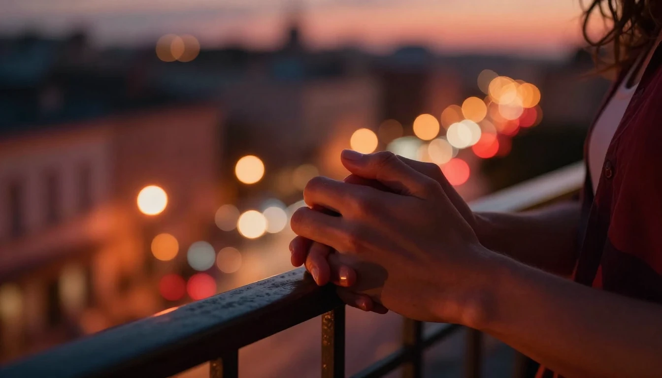 A cinematic, romantic close-up shot of a couple holding hand...