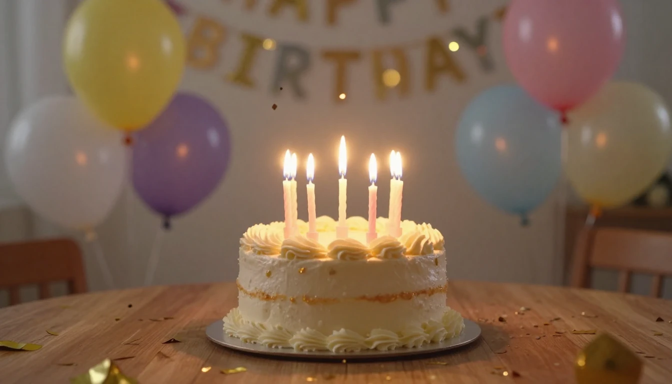 A warm and festive birthday celebration scene, a beautifully...