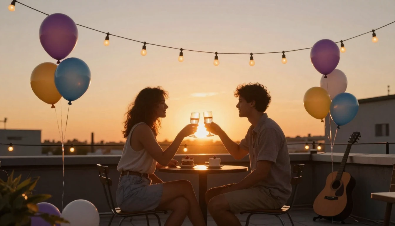 A warm and inviting scene of a birthday celebration on a roo...