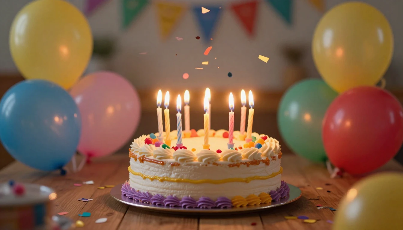 A festive birthday celebration scene, a delicious colorful b...