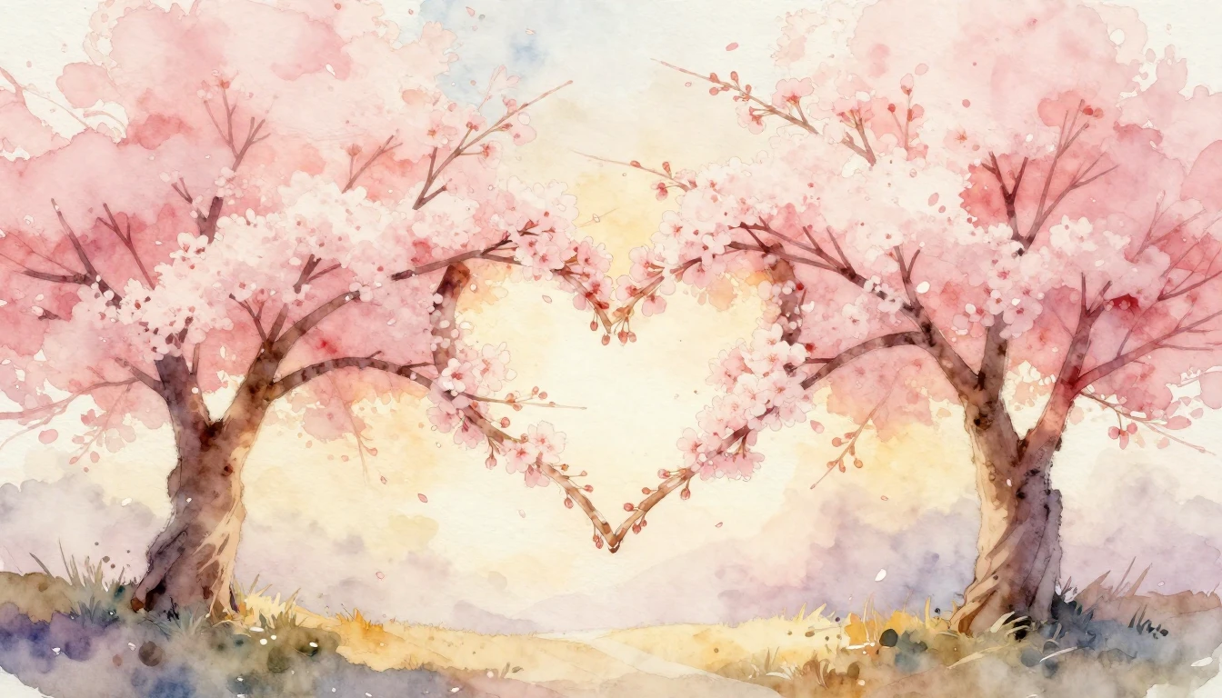 A beautiful watercolor painting of two delicate cherry bloss...