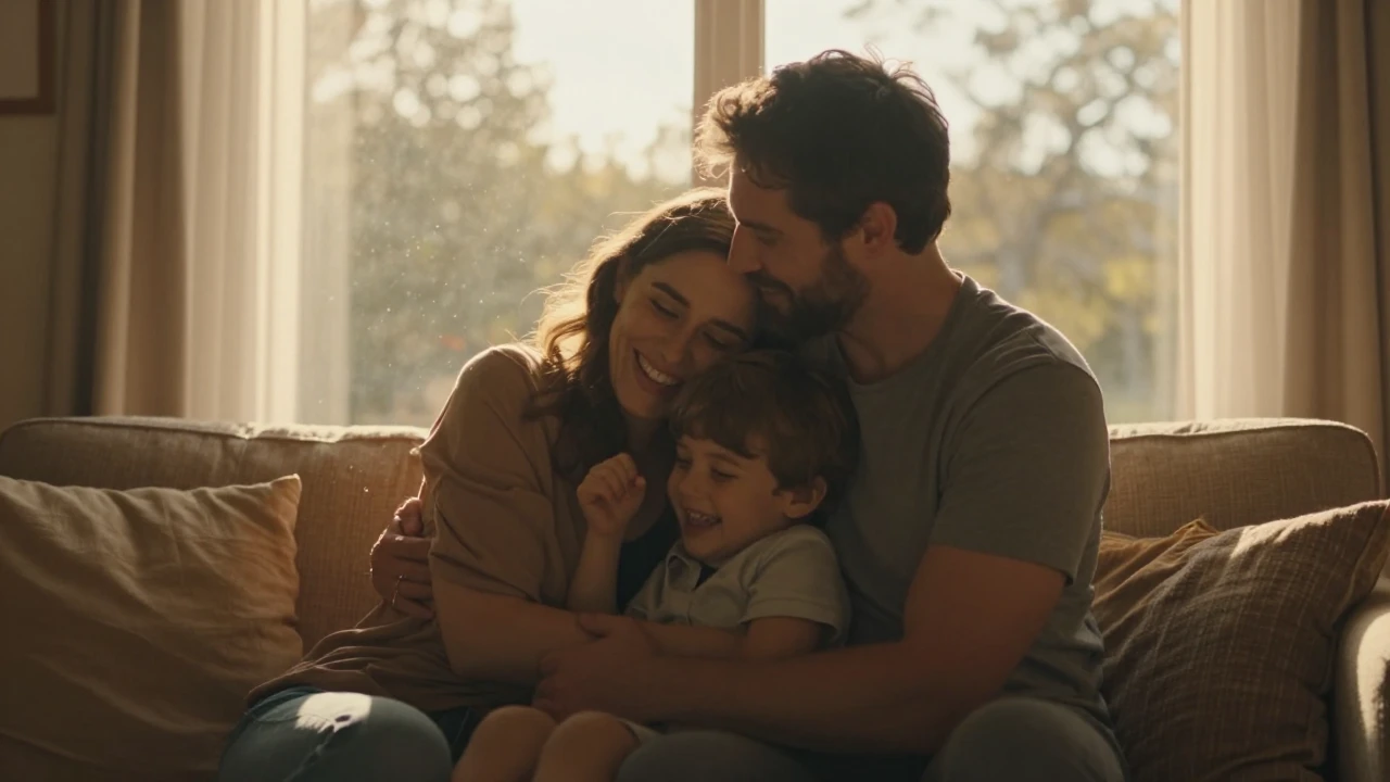 A warm and heartwarming cinematic scene of a loving family m...