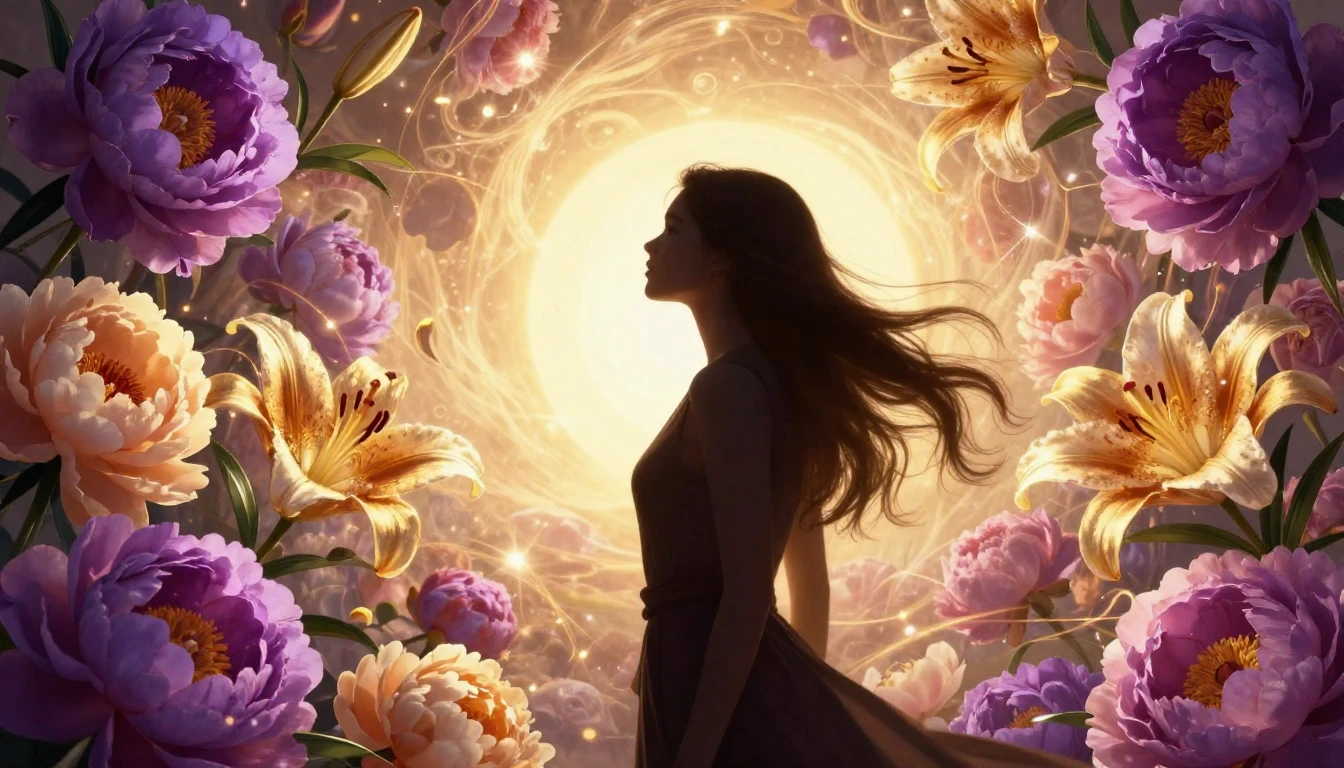 A vibrant and symbolic composition featuring a silhouette of...