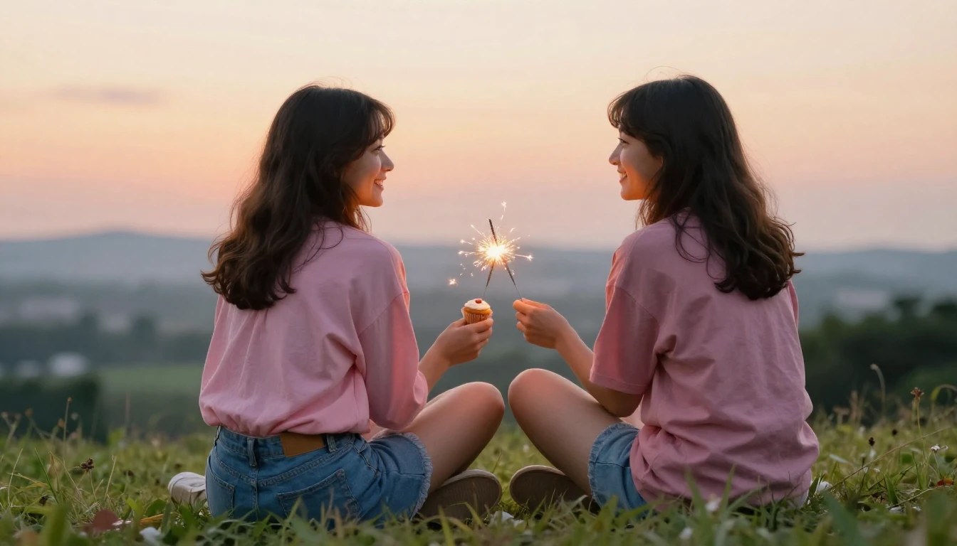 A heartwarming scene of two best friends sitting side by sid...