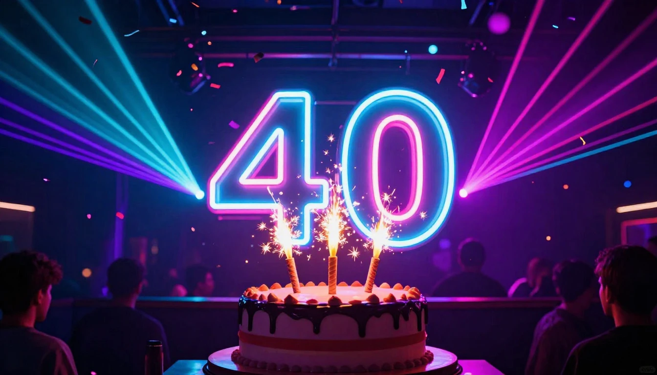 A vibrant and electric party scene centered around a large, ...