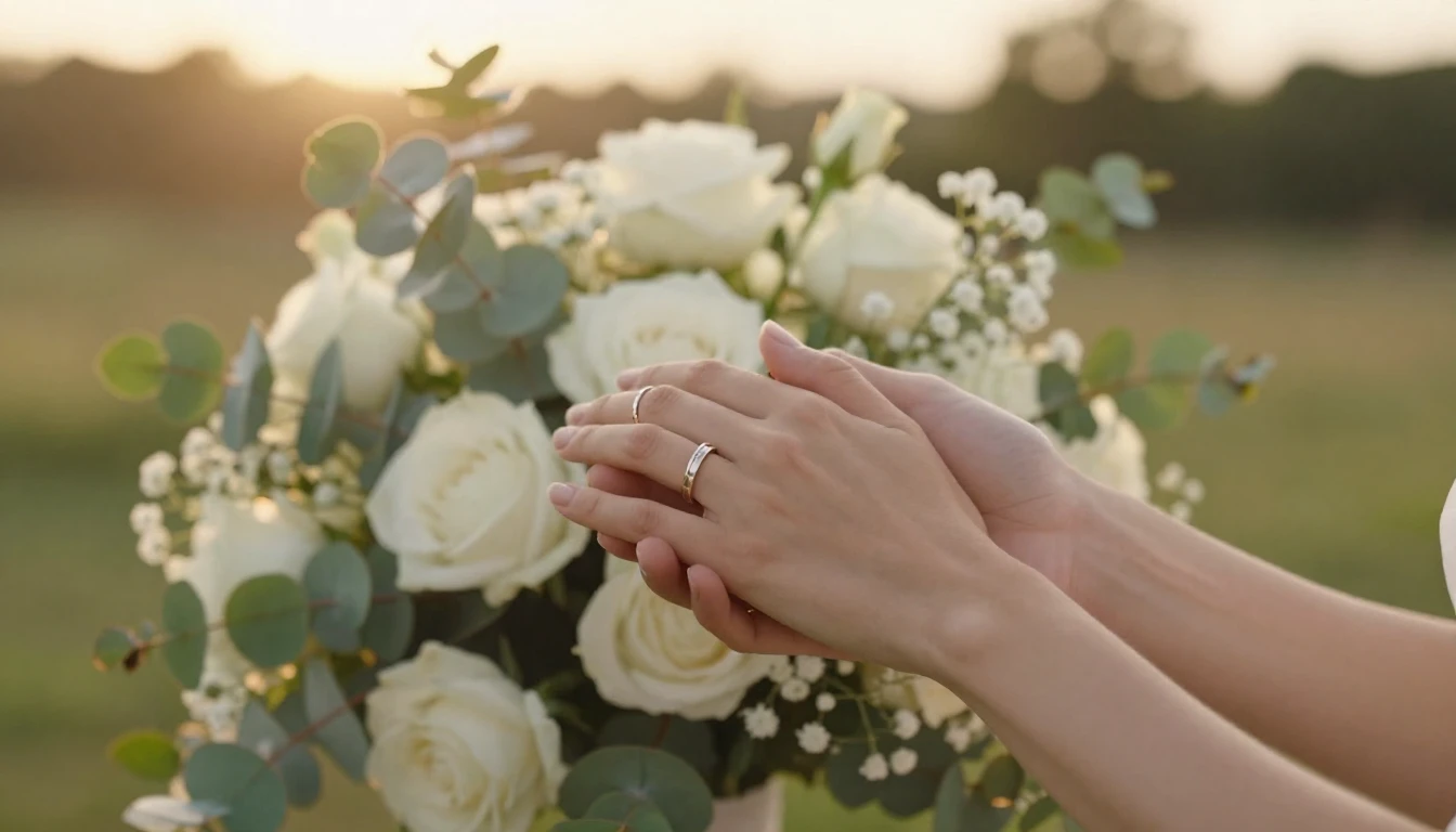 A romantic and delicate composition featuring two hands gent...