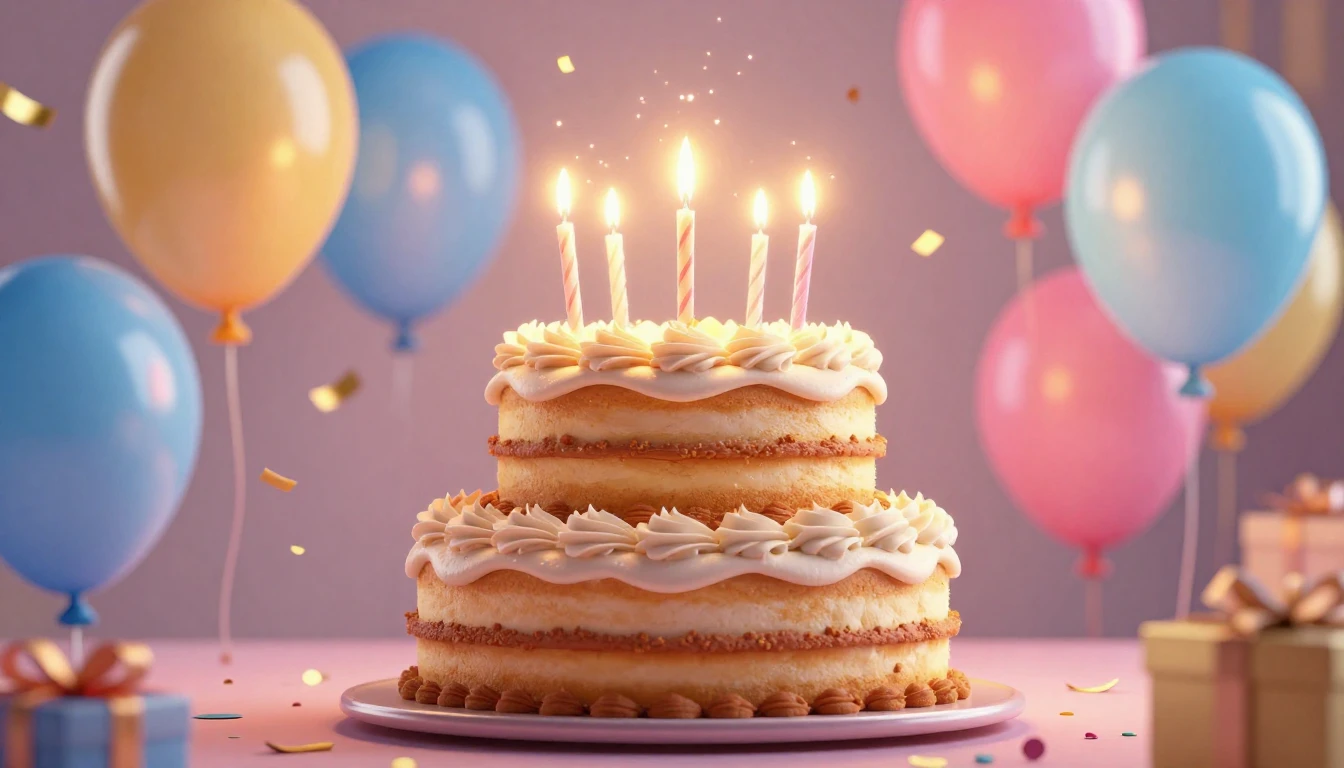 A vibrant and festive birthday celebration scene. Center fra...