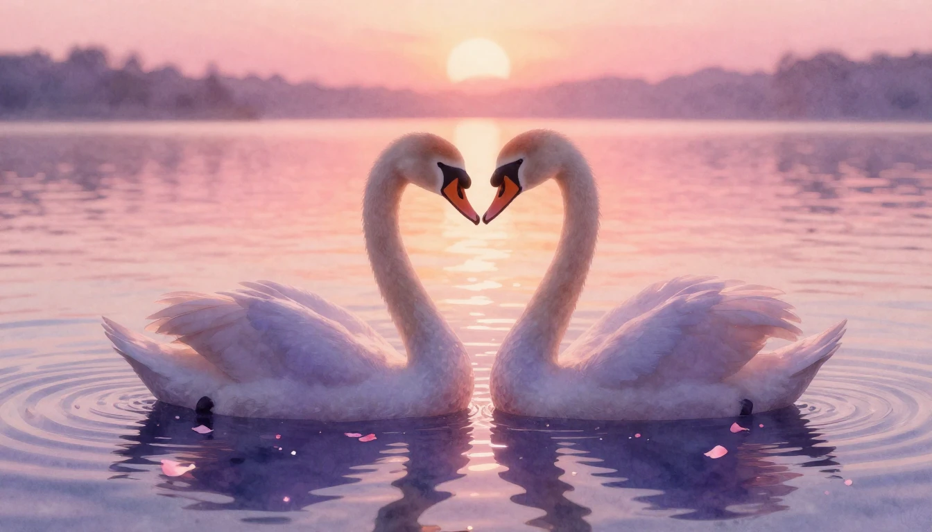 A delicate and ethereal watercolor painting depicting two st...