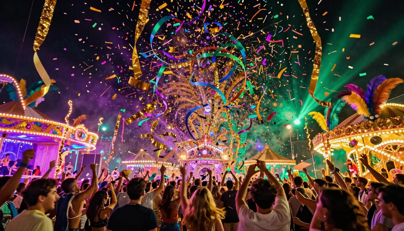 A breathtaking digital art piece depicting a grand carnival ...