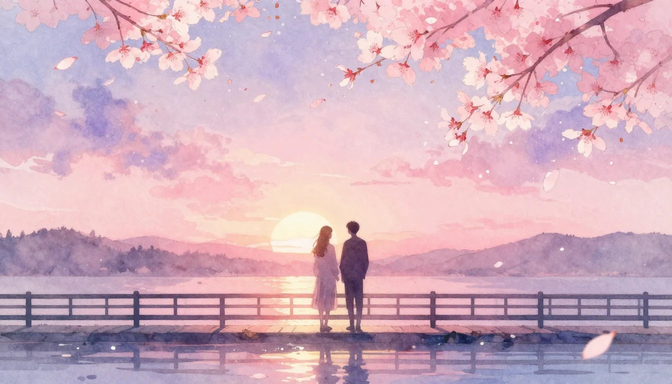 A beautiful watercolor painting of two silhouettes standing ...