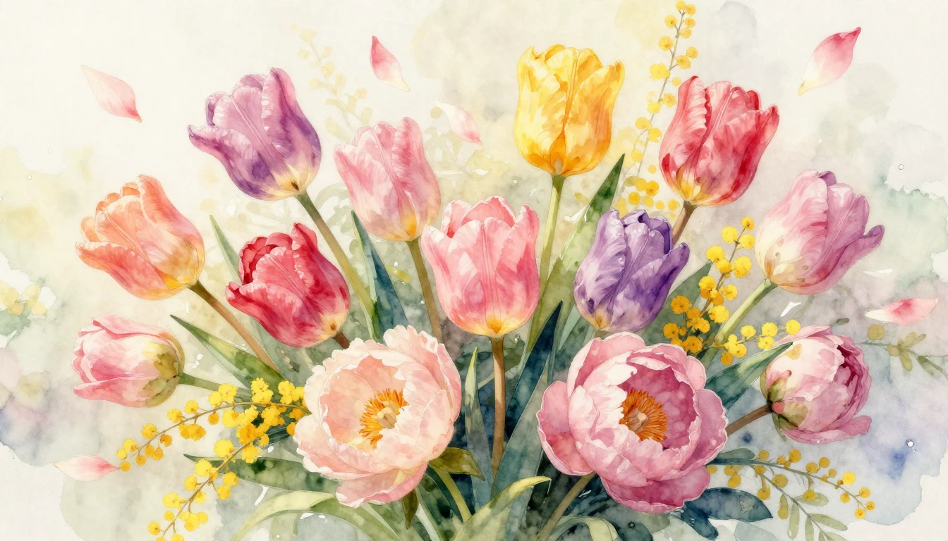 A vibrant and artistic watercolor painting celebrating sprin...