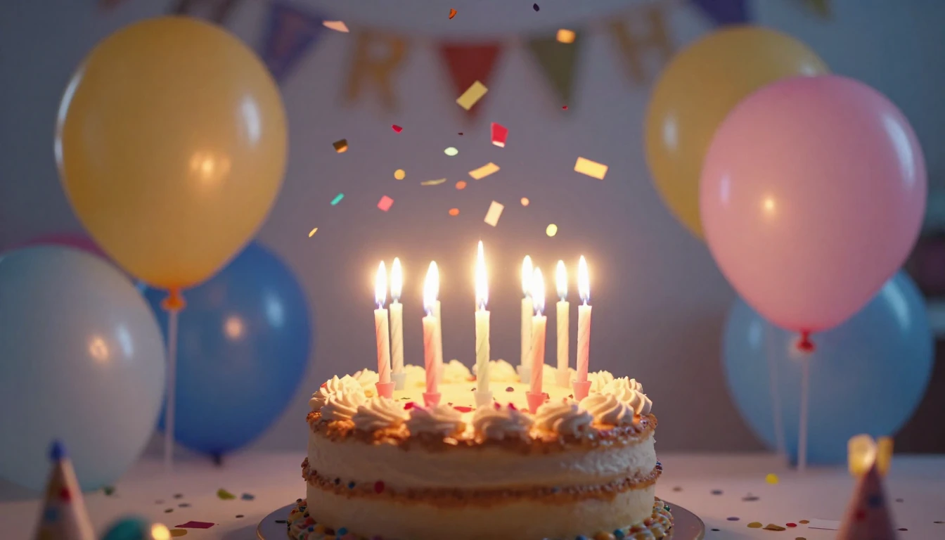 A festive and colorful birthday celebration scene, centered ...