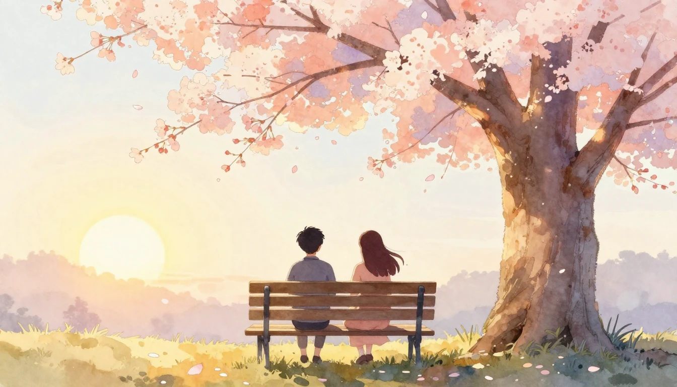 A beautiful watercolor painting depicting two stylized silho...