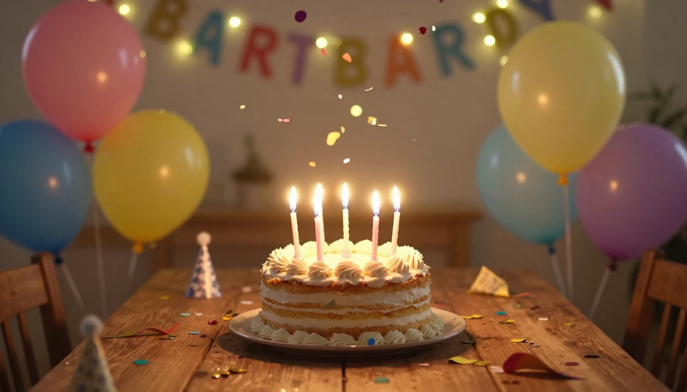 A vibrant and joyous birthday celebration scene. A beautiful...