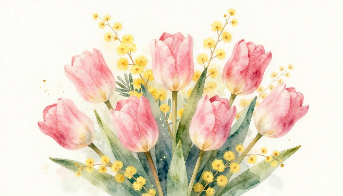 A delicate watercolor painting of a lush bouquet featuring s...