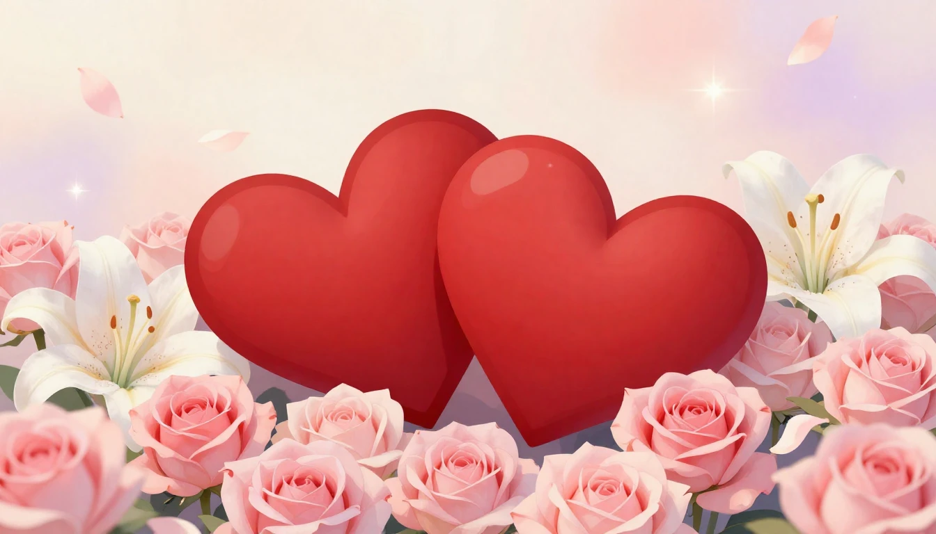 A beautiful and delicate scene featuring two stylized red he...