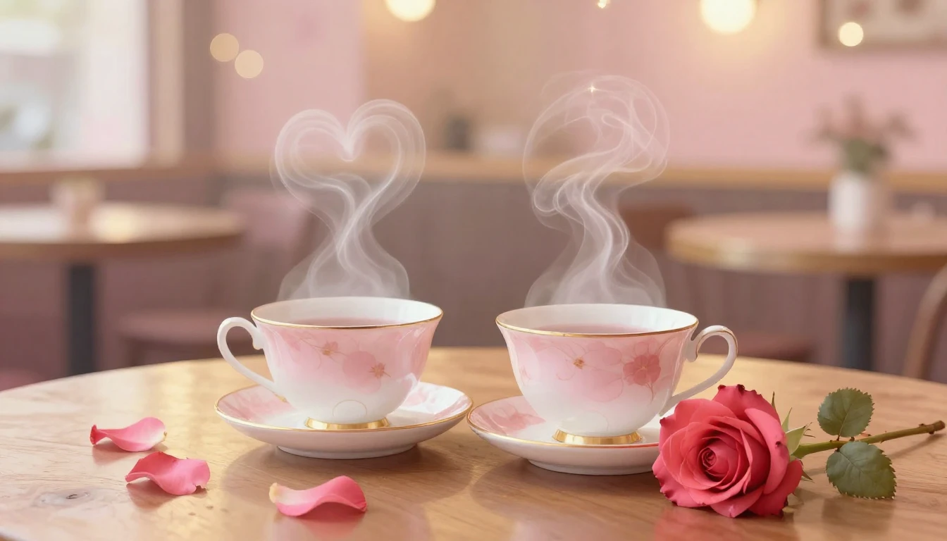 A soft and romantic scene featuring two delicate porcelain t...
